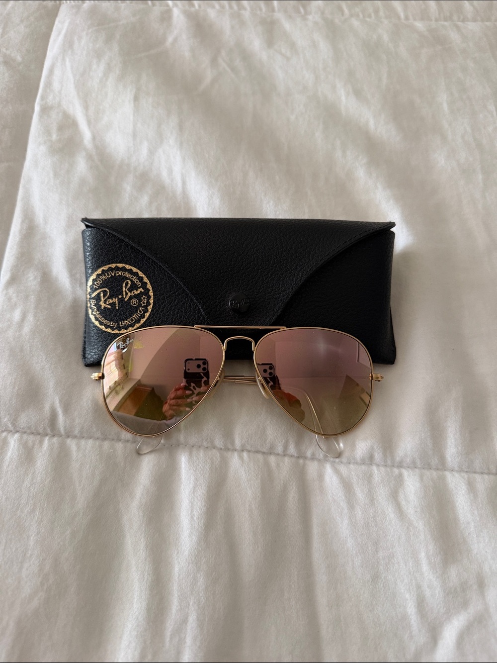 Ray-Ban Gold Frame Sunglasses with Pink Lenses